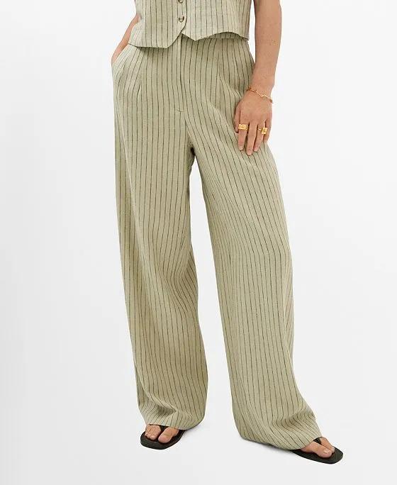 Women's Pinstripe Linen Pants