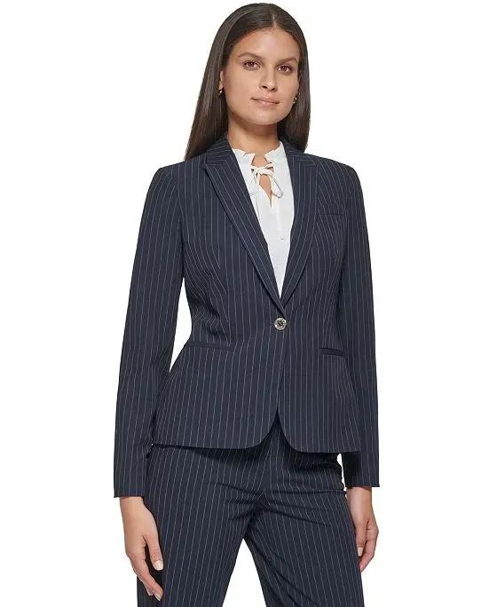 Women's Pinstriped One-Button Blazer