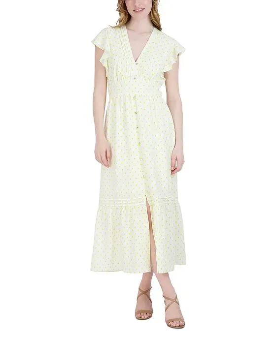 Women's Pintuck-Trim Flutter-Sleeve Dress