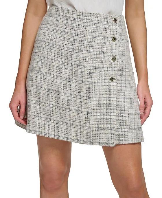 Women's Plaid Button-Detail Mini Skirt