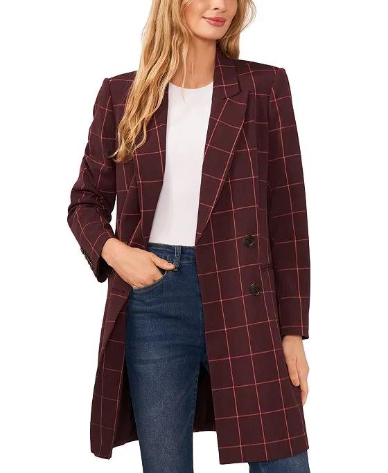 Women's Plaid Double-Breasted Overcoat