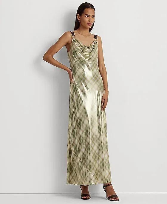 Women's Plaid Metallic Georgette Gown