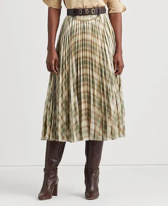 Women's Plaid Pleated Metallic Georgette Skirt