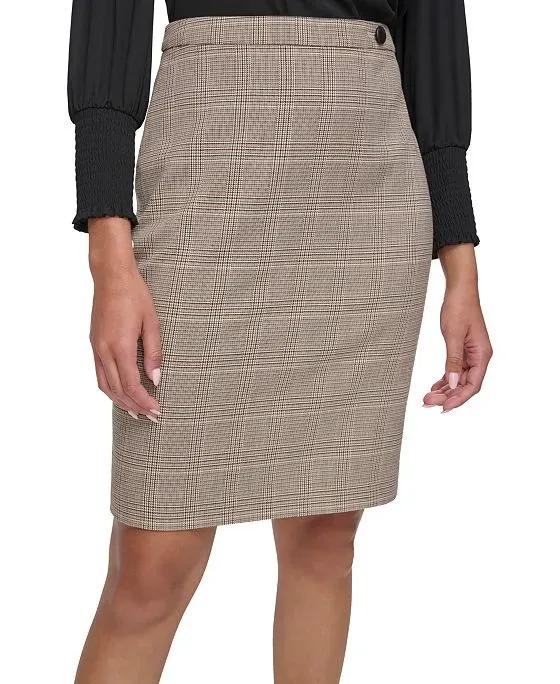 Women's Plaid-Print Zip-Back Pencil Skirt 
