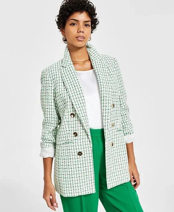 Women's Plaid Tweed Faux-Double-Breasted  Jacket, Created for Macy's