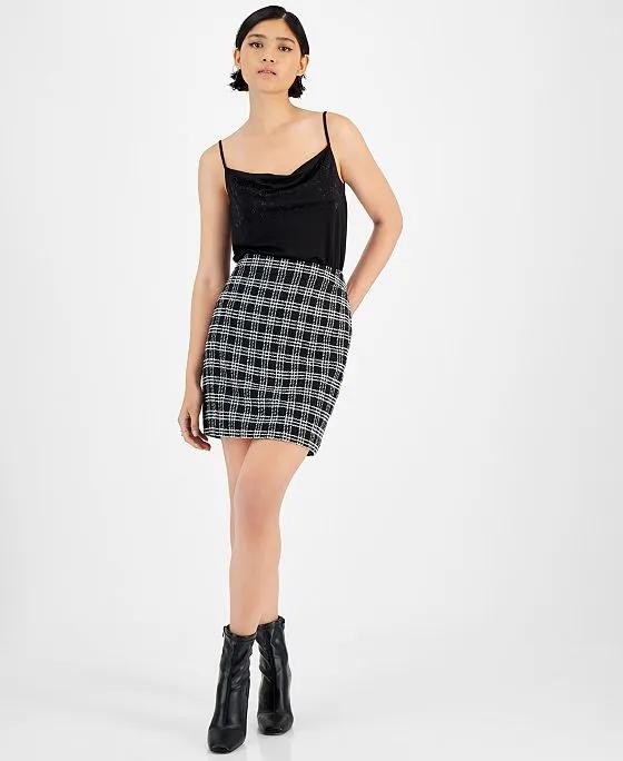 Women's Plaid Tweed High-Waist Pencil Mini Skirt, Created for Macy's