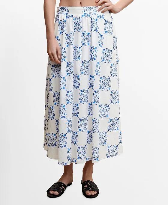 Women's Pleat Detail Printed Skirt