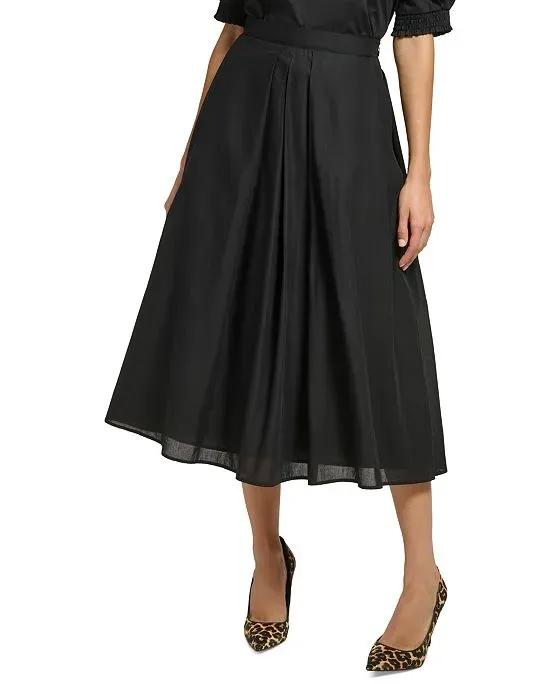 Women's Pleated Cotton Midi Skirt