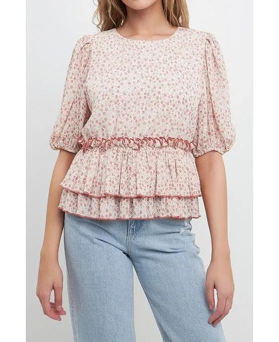 Women's Pleated Floral Top