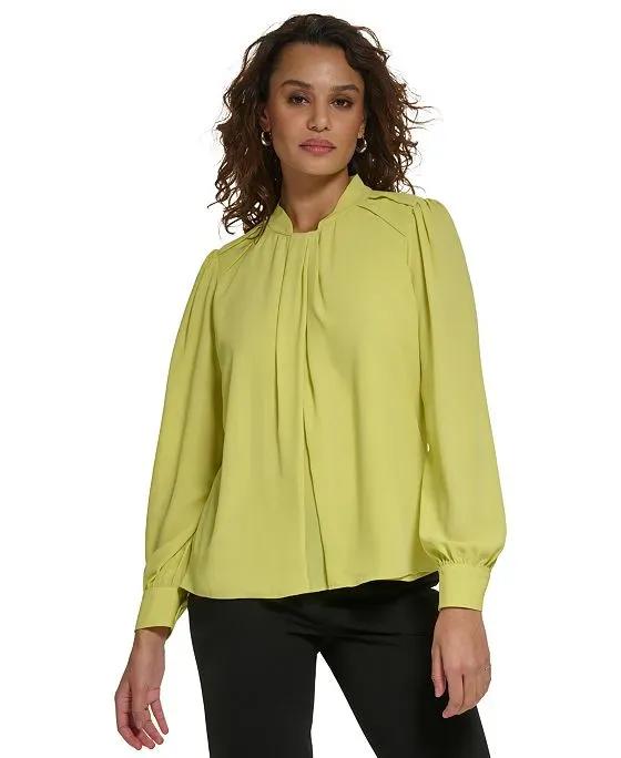 Women's Pleated-Front Long-Sleeve Blouse