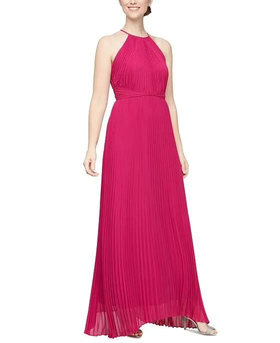 Women's Pleated Halter Gown