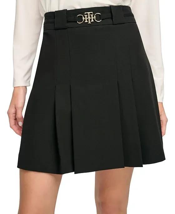 Women's Pleated Logo-Belt Skirt 