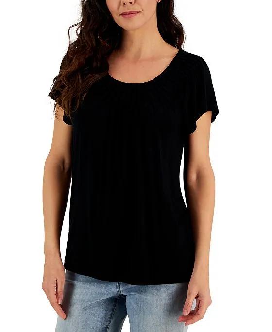 Women's Pleated-Neck Short-Sleeve Top, Created for Macy's