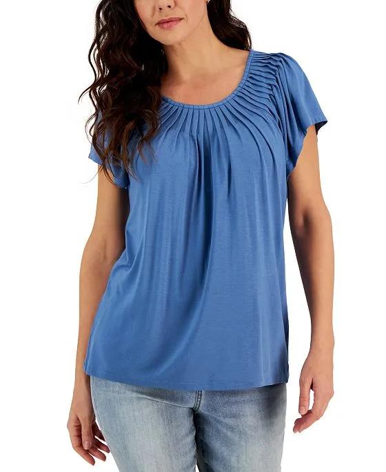Women's Pleated-Neck Short-Sleeve Top, Created for Macy's
