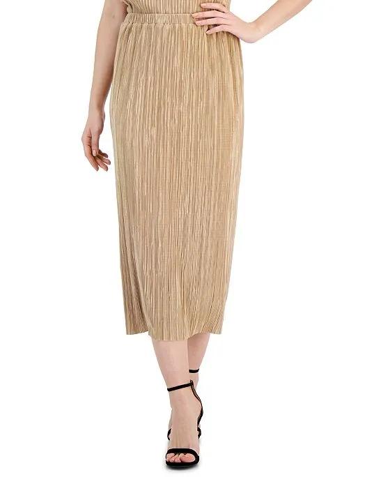 Women's Pleated Pull-On Midi Column Skirt