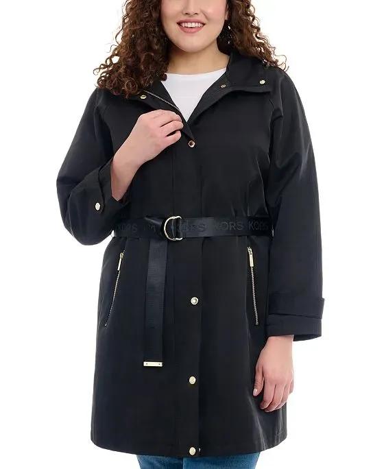 Women's Plus Size Belted Hooded Trench Coat