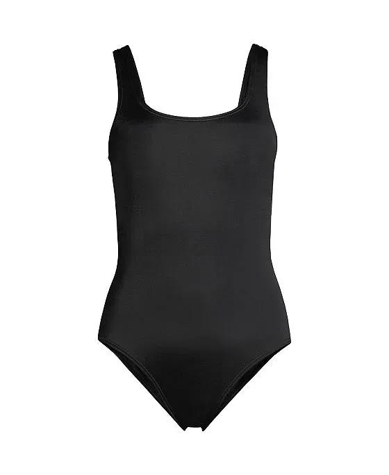 Women's Plus Size Chlorine Resistant Scoop Neck High Leg Soft Cup Tugless Sporty One Piece Swimsuit