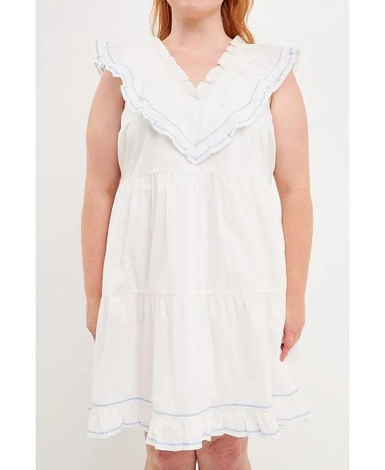 Women's Plus size Contrast Embroidery Ruffled Mini Dress