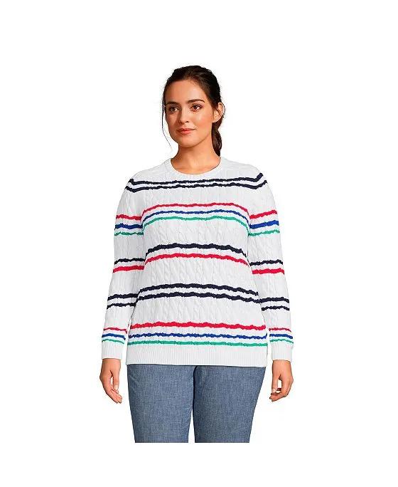 Women's Plus Size Cotton Drifter Cable Crew Neck Sweater