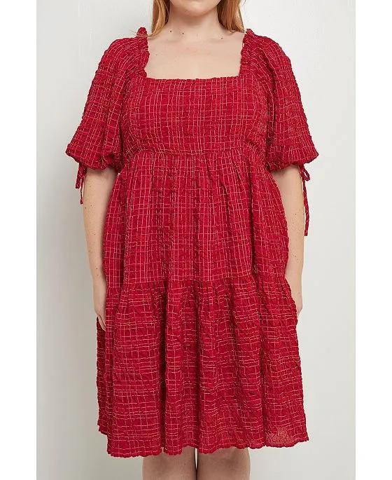 Women's Plus size Crinkled Gingham Flounce Dress