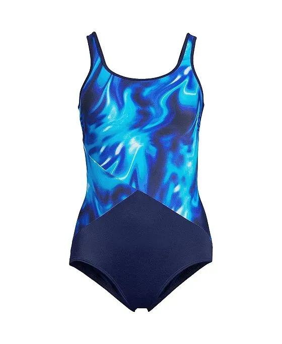 Women's Plus Size DD-Cup Chlorine Resistant Scoop Neck Soft Cup Tugless One Piece Swimsuit Print
