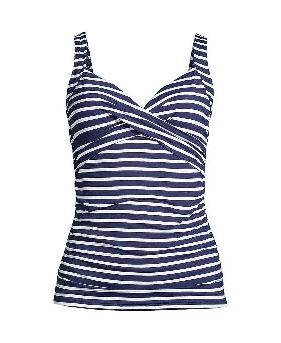 Women's Plus Size DD-Cup Chlorine Resistant V-Neck Wrap Underwire Tankini Swimsuit Top