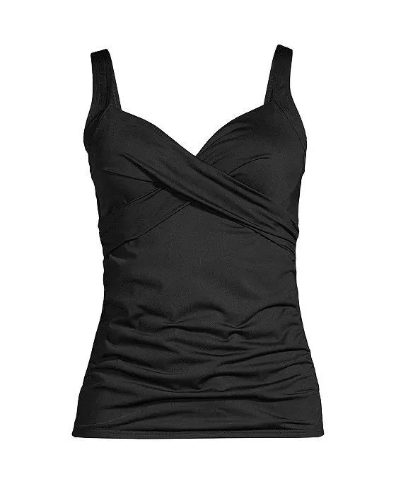 Women's Plus Size DDD-Cup Chlorine Resistant V-Neck Wrap Underwire Tankini Swimsuit Top