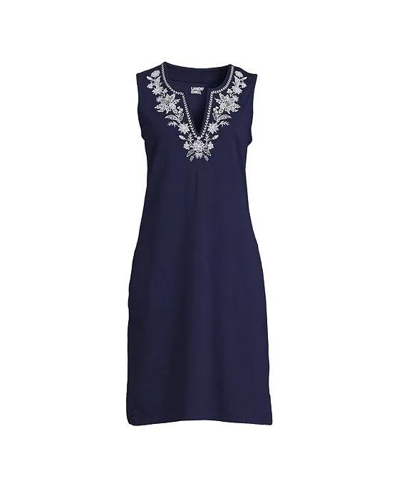 Women's Plus Size Embroidered Cotton Jersey Sleeveless Swim Cover-up Dress
