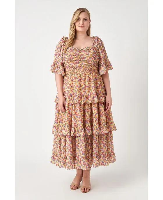 Women's Plus size Floral Smocked Ruffle Tiered Maxi Dress