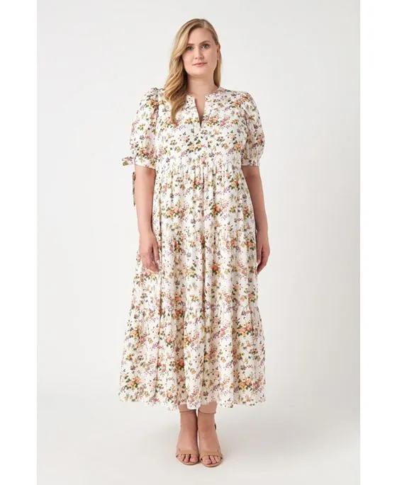 Women's Plus size Floral Tiered  Long Dress