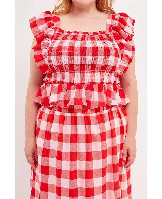 Women's Plus size Gingham Smocked Top