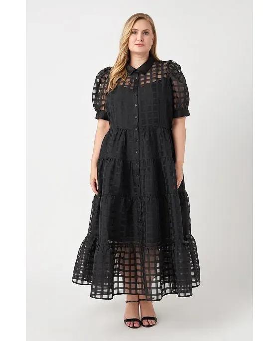 Women's Plus size Gridded Organza Tiered Maxi Dress