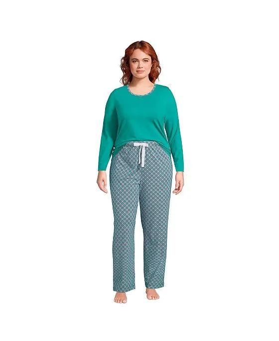 Women's Plus Size Knit Pajama Set Long Sleeve T-Shirt and Pants