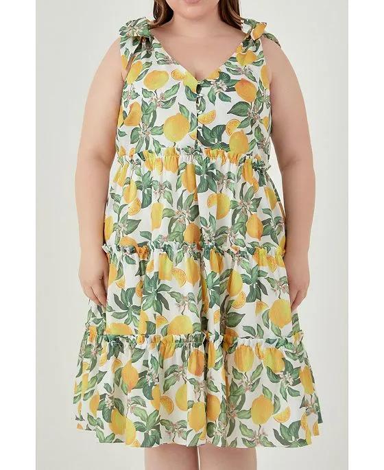 Women's Plus size Lemon Print Tiered Mini Dress