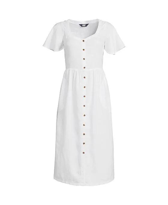 Women's Plus Size Linen Sweetheart Button Front Midi Dress