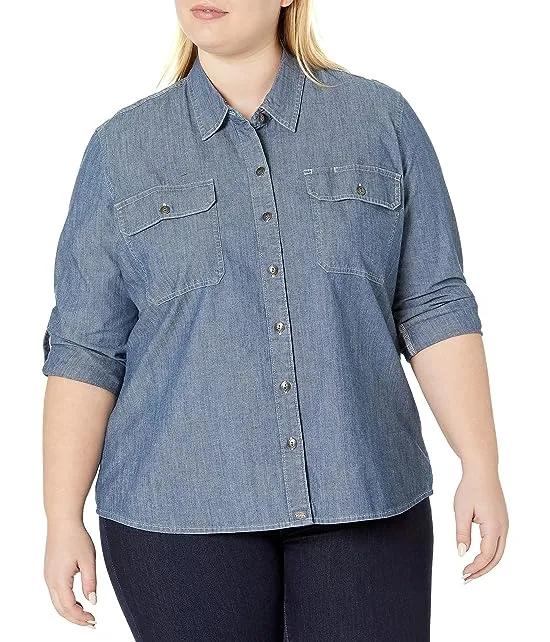 Women's Plus Size Long Sleeve Roll-tab Work Shirt
