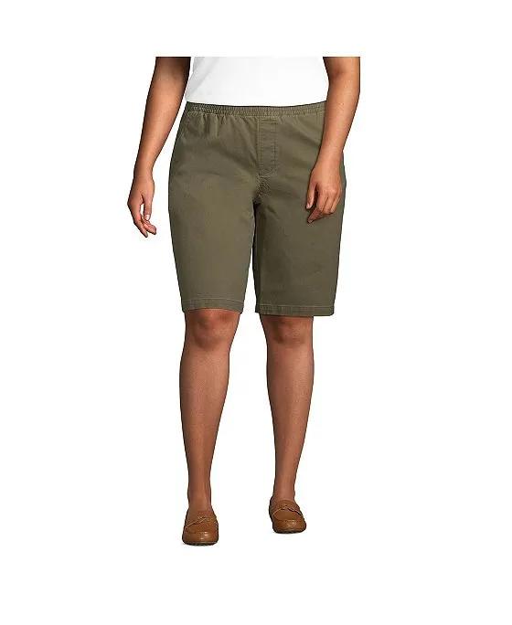 Women's Plus Size Mid Rise Elastic Waist Pull On 12" Knockabout Chino Bermuda Shorts