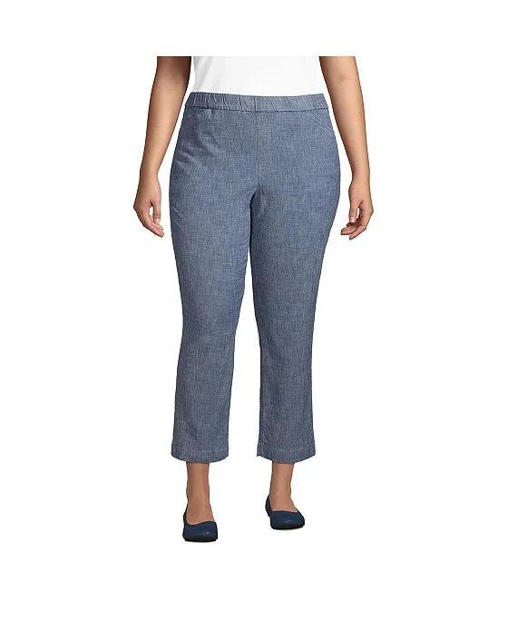 Women's Plus Size Mid Rise Pull On Knockabout Chambray Crop Pants