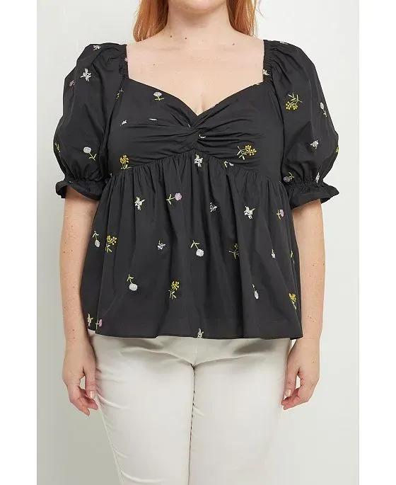 Women's Plus size Multi Floral Embroidery Top
