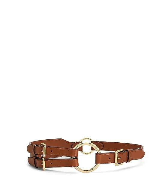 Smooth Leather Ring Triple Stripe Belt