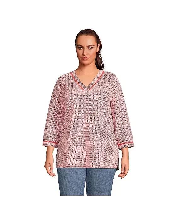 Women's Plus Size Rayon 3/4 Sleeve V Neck Tunic Top