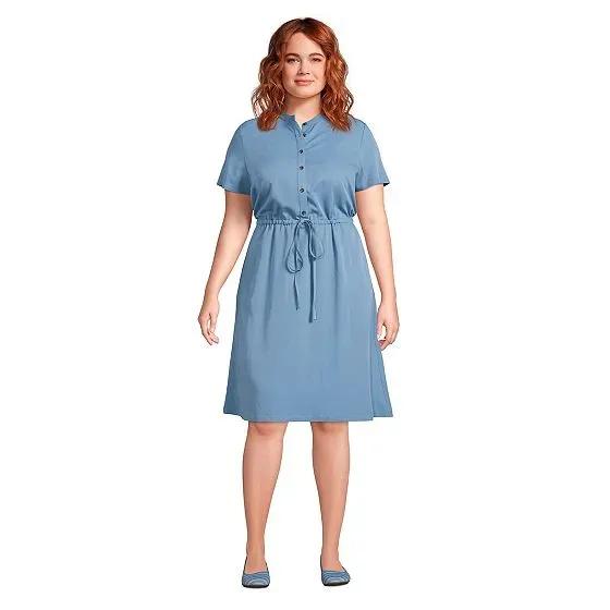 Women's Plus Size Rayon Short Sleeve Button Front Dress