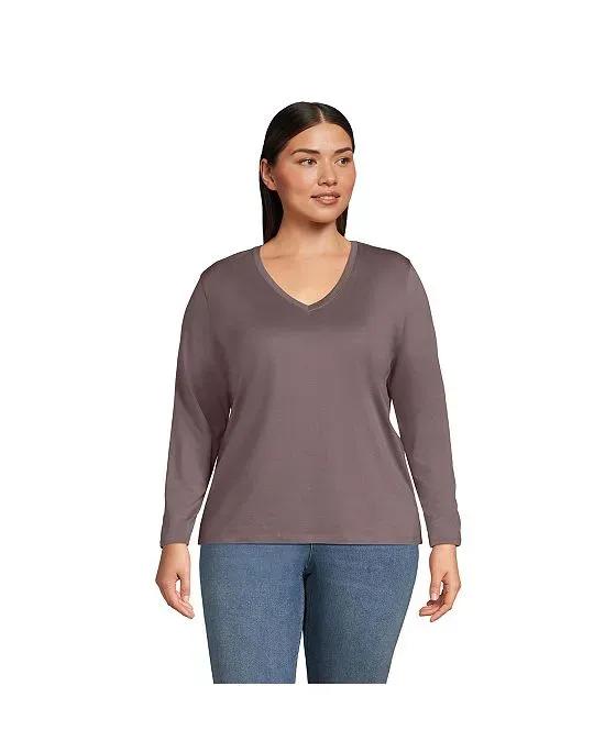 Women's Plus Size Relaxed Supima Cotton Long Sleeve V-Neck T-Shirt