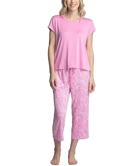 Women's Plus Size Short Sleeve & Capri Pant Pajama Set