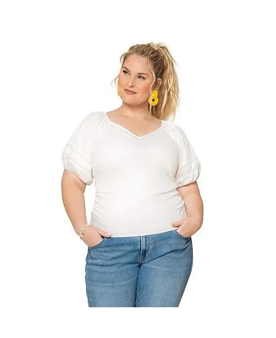 Women's Plus Size Solid Puff-Sleeve Elsa Top