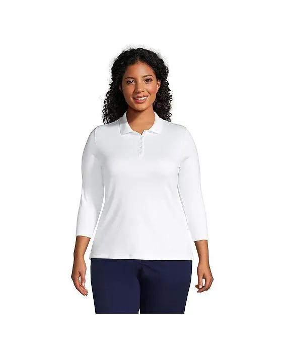 Women's Plus Size Supima Cotton Three quarters Sleeve Polo Shirt
