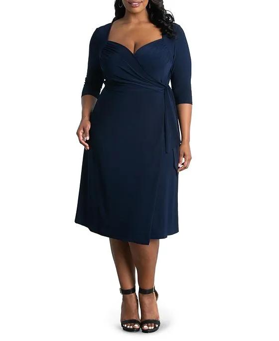 Women's Plus Size Sweetheart Knit Wrap Dress with 3/4 Sleeves