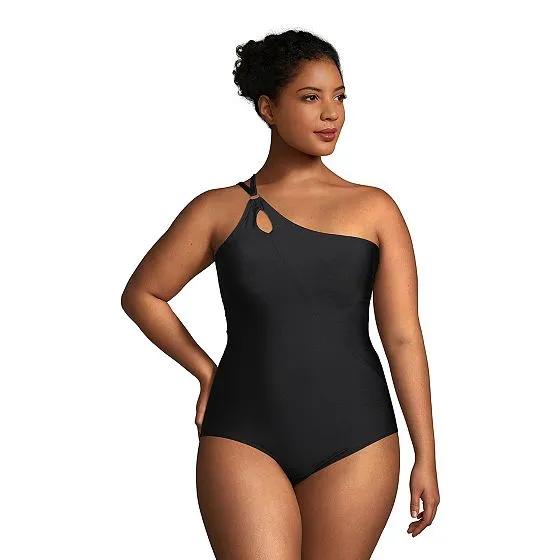 Women's Plus Size Tummy Control One Shoulder One Piece Swimsuit Adjustable Strap