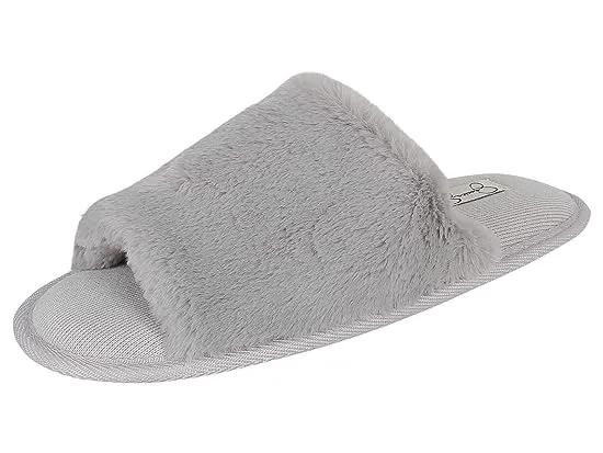 Women's Plush Faux Fur Fuzzy Slide on Open Toe Slipper with Memory Foam