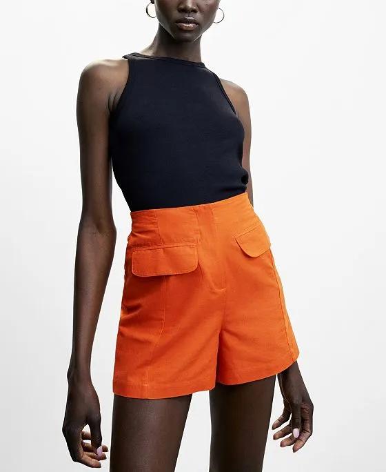 Women's Pocket Detail Linen Shorts